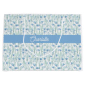 Blue watercolor wildflowers custom name groot cadeauzakje (Voorkant)