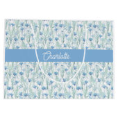 Blue watercolor wildflowers custom name groot cadeauzakje (Achterkant)