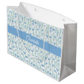 Blue watercolor wildflowers custom name groot cadeauzakje (Achterkant Gekanteld)