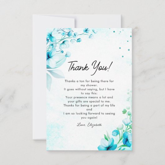 Blue Watercolor Wildflowers Modern Bridal Shower Bedankkaart (Voorkant)