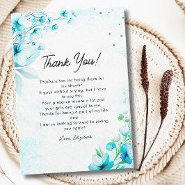 Blue Watercolor Wildflowers Modern Bridal Shower Bedankkaart