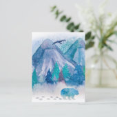 Blue Watercolor Winter Mountain Landscape Art Briefkaart (Staand voorkant)