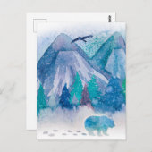 Blue Watercolor Winter Mountain Landscape Art Briefkaart (Voorkant / Achterkant)