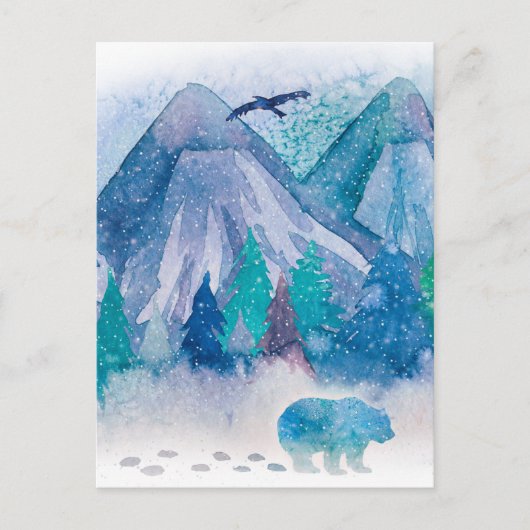 Blue Watercolor Winter Mountain Landscape Art Briefkaart (Voorkant)