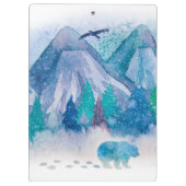 Blue Watercolor Winter Mountain Landscape Art Klembord (Achterkant)