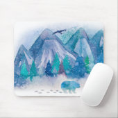 Blue Watercolor Winter Mountain Landscape Art Muismat (Met muis)