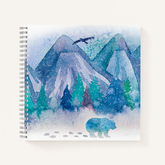 Blue Watercolor Winter Mountain Landscape Art Notitieboek (Voorkant)