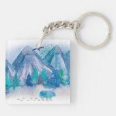 Blue Watercolor Winter Mountain Landscape Art Sleutelhanger (Achterkant)