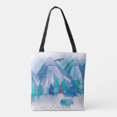Blue Watercolor Winter Mountain Landscape Art Tote Bag (Achterkant)