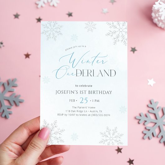 Blue Watercolor Winter Onederland First Birthday Kaart