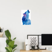Blue watercolor wolf howling poster (Thuiskantoor)