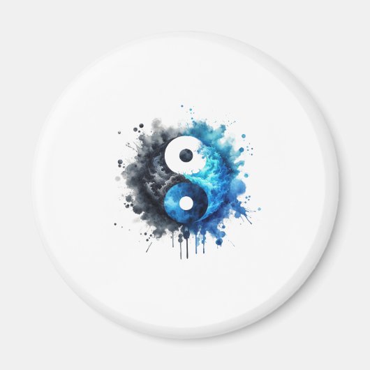 Blue Watercolor Yin and Yang Magnet (Voorkant)
