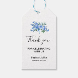 Blue Watercolour Floral and Butterflies Wedding Cadeaulabel