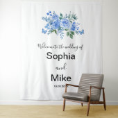 Blue Watercolour Floral and Butterflies Wedding Wandkleed (In situ)