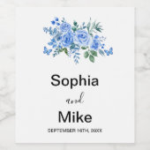 Blue Watercolour Floral and Butterflies Wedding  Wijn Etiket (Enkel label)