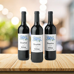 Blue Watercolour Floral and Butterflies Wedding  Wijn Etiket