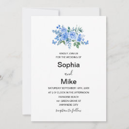 Blue Watercolour Floral Butterflies Wedding Kaart