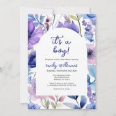 Blue Watercolour Wildflower Its a Boy Baby Shower Kaart (Voorkant)
