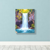 Blue Waterfall | Forest Landscape Nature Painting Canvas Afdruk (Insitu (Houten vloer))