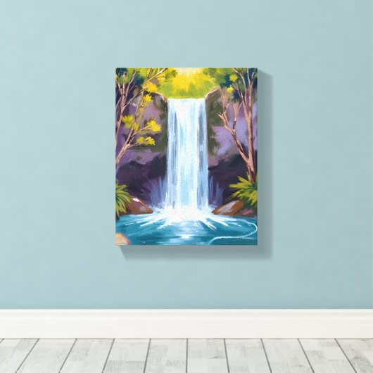 Blue Waterfall | Forest Landscape Nature Painting Canvas Afdruk (Insitu (Houten vloer))