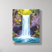 Blue Waterfall | Forest Landscape Nature Painting Canvas Afdruk (Voorkant)
