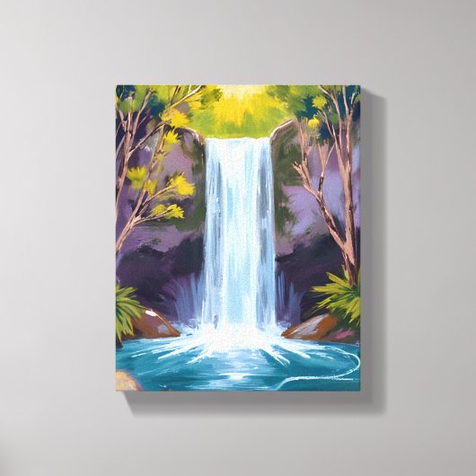 Blue Waterfall | Forest Landscape Nature Painting Canvas Afdruk (Voorkant)