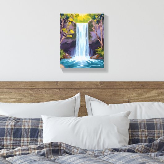 Blue Waterfall | Forest Landscape Nature Painting Canvas Afdruk (Insitu (Slaapkamer))