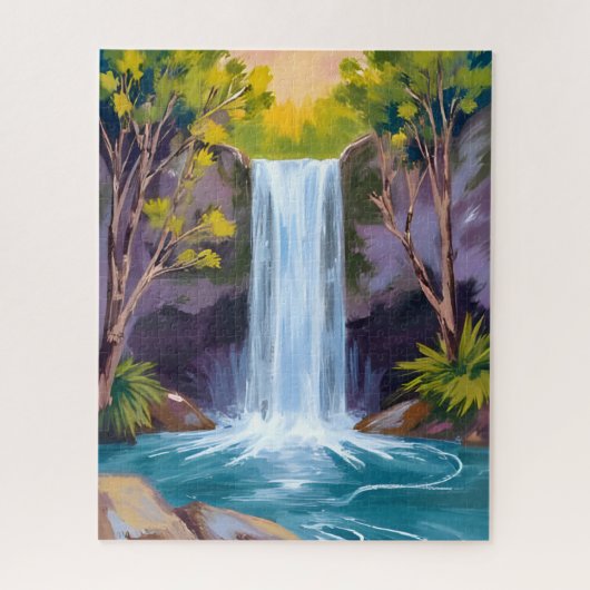 Blue Waterfall | Forest Landscape Nature Painting Legpuzzel (Verticaal)