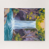 Blue Waterfall | Forest Landscape Nature Painting Legpuzzel (Horizontaal)