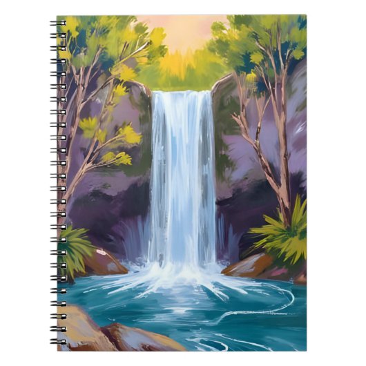 Blue Waterfall | Forest Landscape Nature Painting Notitieboek (Voorkant)