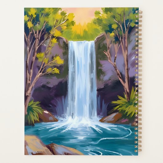 Blue Waterfall | Forest Landscape Nature Painting Planner (Achterkant)