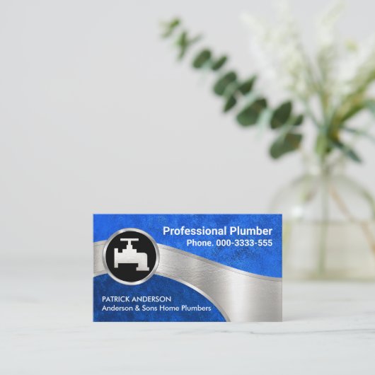 Blue Waters Plumber Silver Pipe Visitekaartje (Staand voorkant)