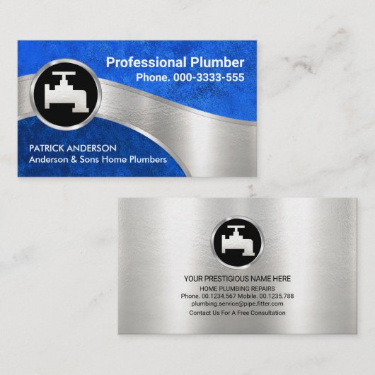 Blue Waters Plumber Silver Pipe Visitekaartje (Voorkant / Achterkant)