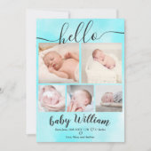 Blue waterverf 5 grid foto baby aankondiging (Voorkant)