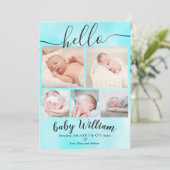 Blue waterverf 5 grid foto baby aankondiging (Staand voorkant)