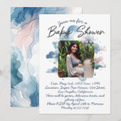 Blue waterverf aangepaste foto baby shower script kaart (Voorkant / Achterkant)