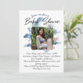Blue waterverf aangepaste foto baby shower script kaart (Staand voorkant)