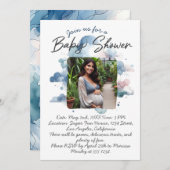 Blue waterverf aangepaste foto baby shower script kaart (Voorkant / Achterkant)