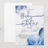 Blue Waterverf Abstract Baby shower Invitation Kaart (Voorkant / Achterkant)