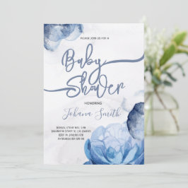 Blue Waterverf Abstract Baby shower Invitation Kaart