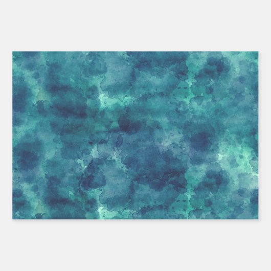 Blue Waterverf Abstraction Inpakpapier Vel (Voorkant 3)