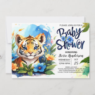 Blue Waterverf Adventure Tiger Cubs Baby shower Kaart