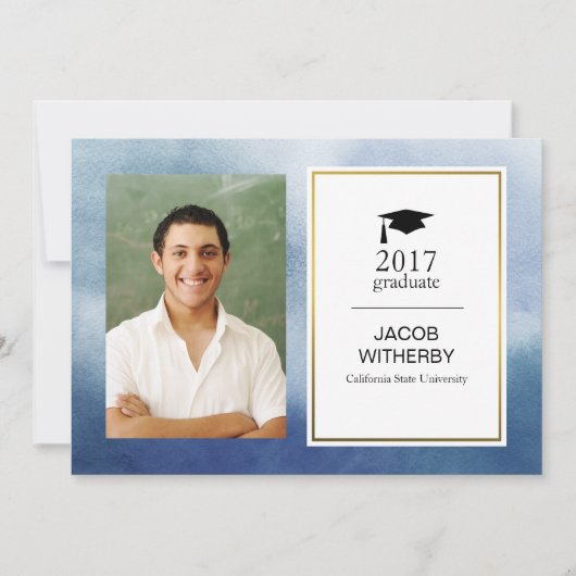 Blue Waterverf Afstuderen fotokaart Kaart (Voorkant)