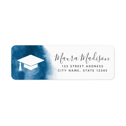 Blue waterverf afstuderen return address etiket (Voorkant)