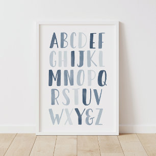 Blue Waterverf Alphabet ABC Boy Nursery Decor Poster