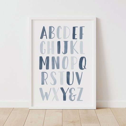 Blue Waterverf Alphabet ABC Boy Nursery Decor Poster
