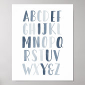 Blue Waterverf Alphabet ABC Boy Nursery Decor Poster (Voorkant)