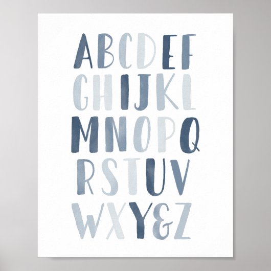 Blue Waterverf Alphabet ABC Boy Nursery Decor Poster (Voorkant)
