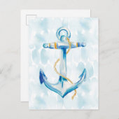 Blue Waterverf Anchor Briefkaart (Voorkant / Achterkant)