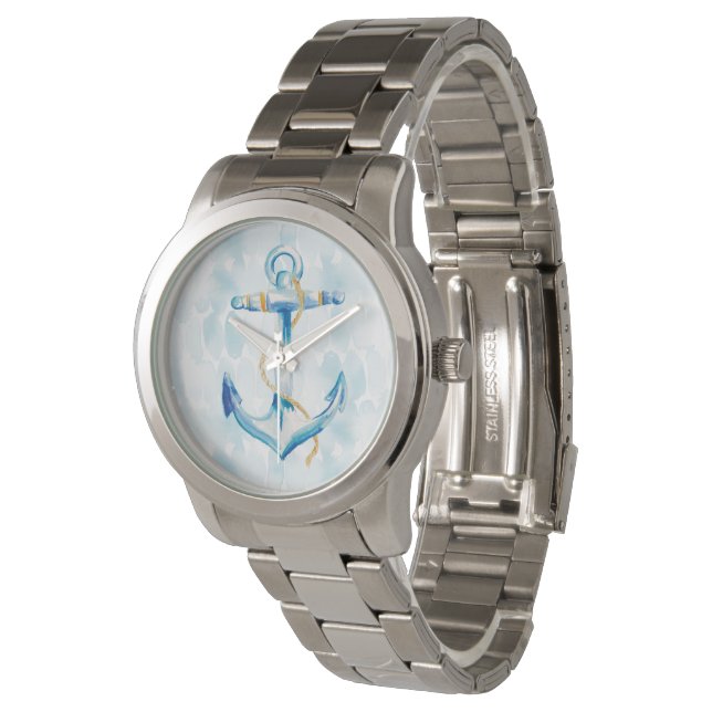 Blue Waterverf Anchor Horloge (Gekanteld)